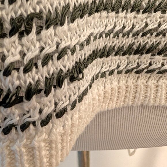 Alice + Olivia Womens Sz M?  Cream Green Striped Open Knit Linen Rayon Sweater - Picture 4 of 8